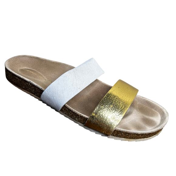 Loeffler Randall Paz Sandal Size 8 White Calf Fur Gold Band Leather Slip On - Picture 1 of 7